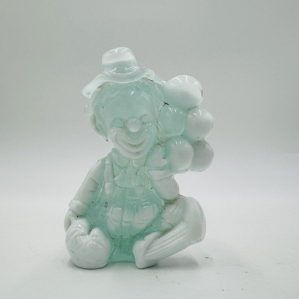 MOSSER Art Glass Ballon Clown CLEO ICE BLUE And White Stag Vintage